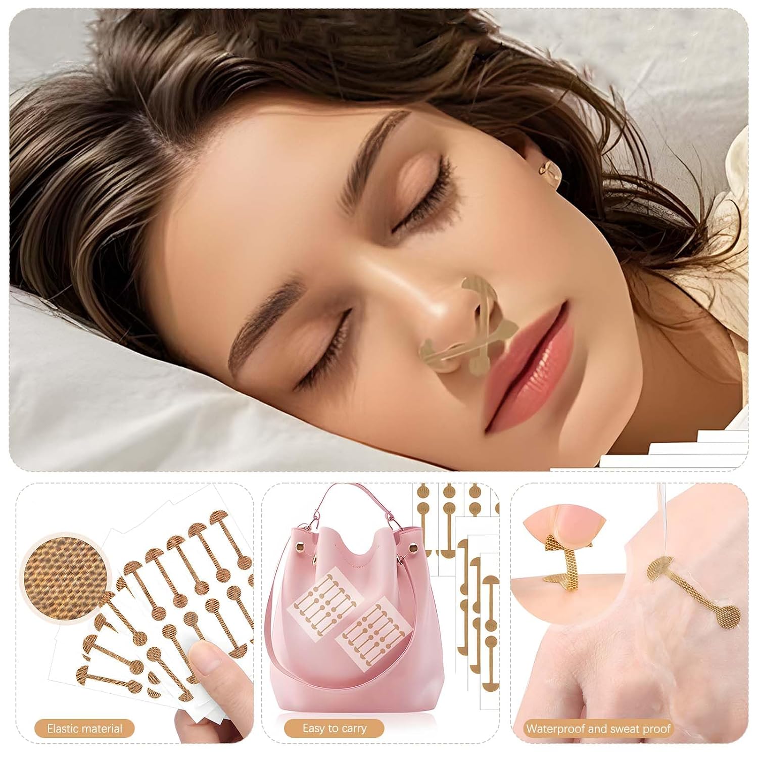 Tizee Wing of Nose Shaping Strips - Elastic Self-Adhesive Patches for Nostril Reshaping and Aesthetic Enhancement, 20 Pieces