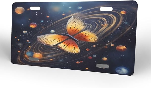 Butterfly Space Planet License Plate, Decorative Car Front License Plate, Aluminum Novelty License Plates Vanity Tag Metal Car Plate for Women Men 6 X 12 Inch4 Holes