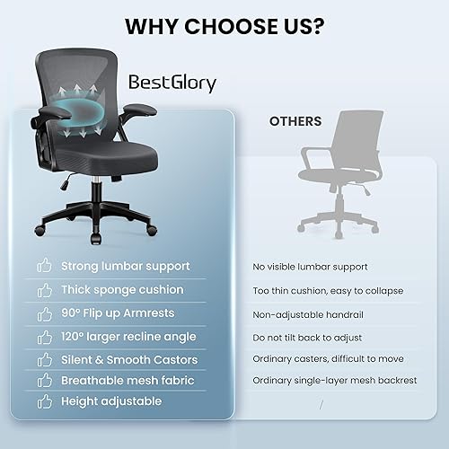 Miniatura 8 de Silla de oficina, sillas ergonómicas de escritorio para computadora en casa, cómoda silla de malla transpirable con soporte lumbar ajustable,