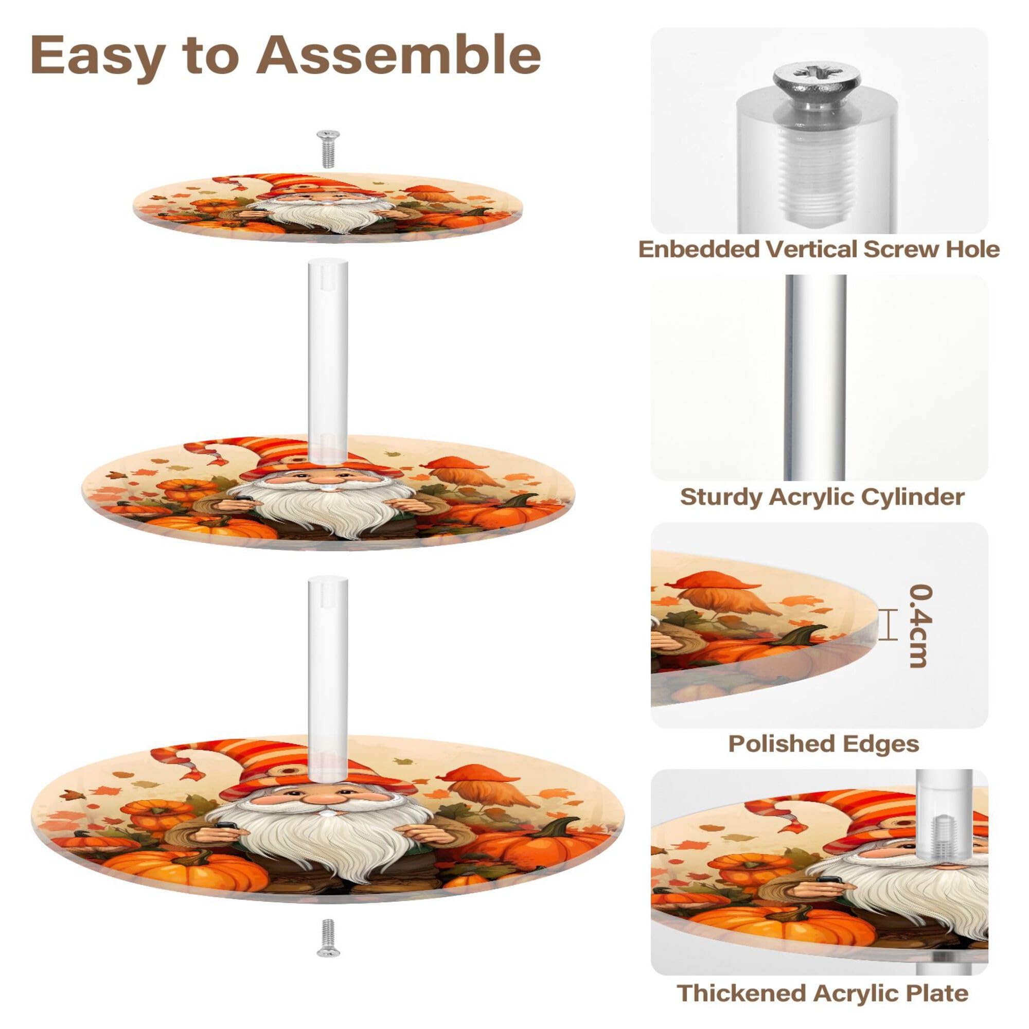 PYBUG Cute Gnome 3 Tier Acrylic Cupcake Stands Tower,Dessert Table Display Set for Tea Party,Wedding,Birthday, Baby Shower