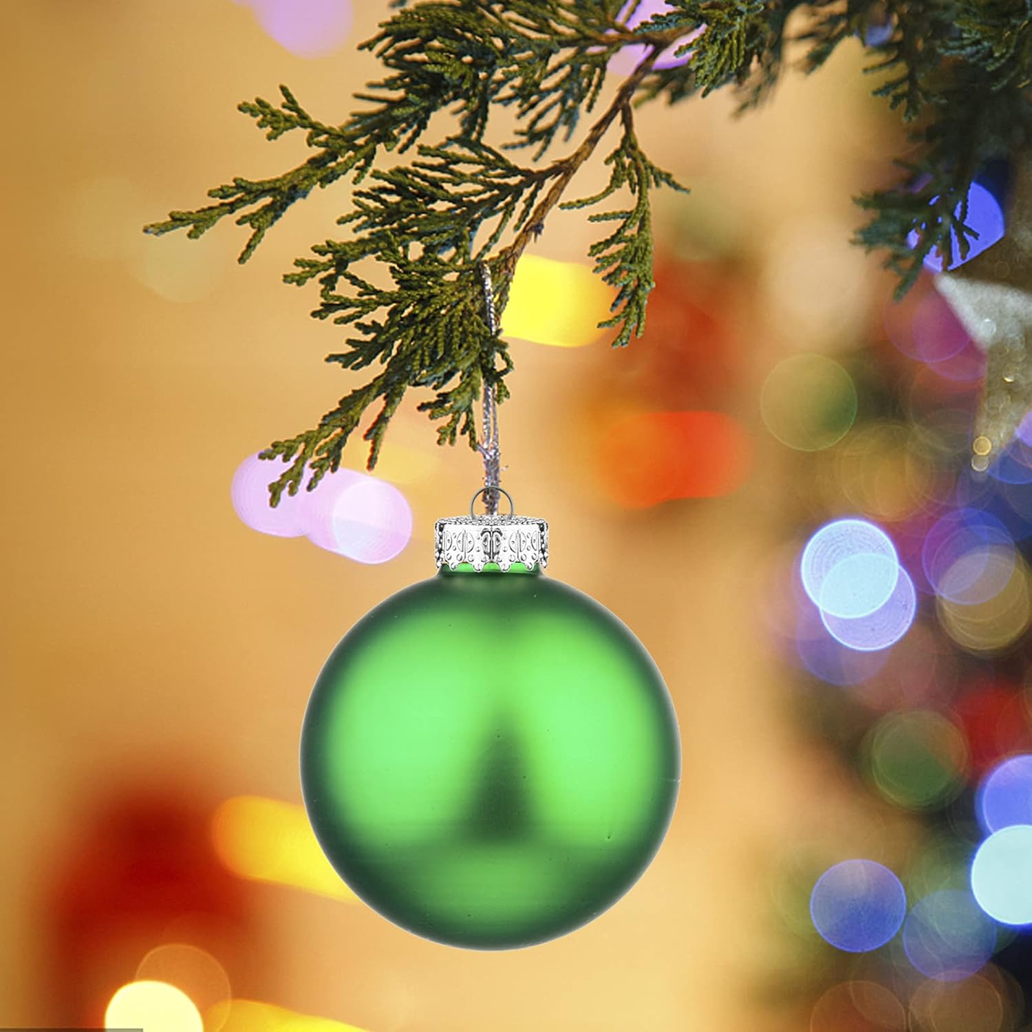 Christmas Tree Topper 10" Treetop Decor with Hanging Green Christmas Glass Ball Set Xmas Tree Ornaments for Christmas Tree Decoration Home Party Seasonal Decor