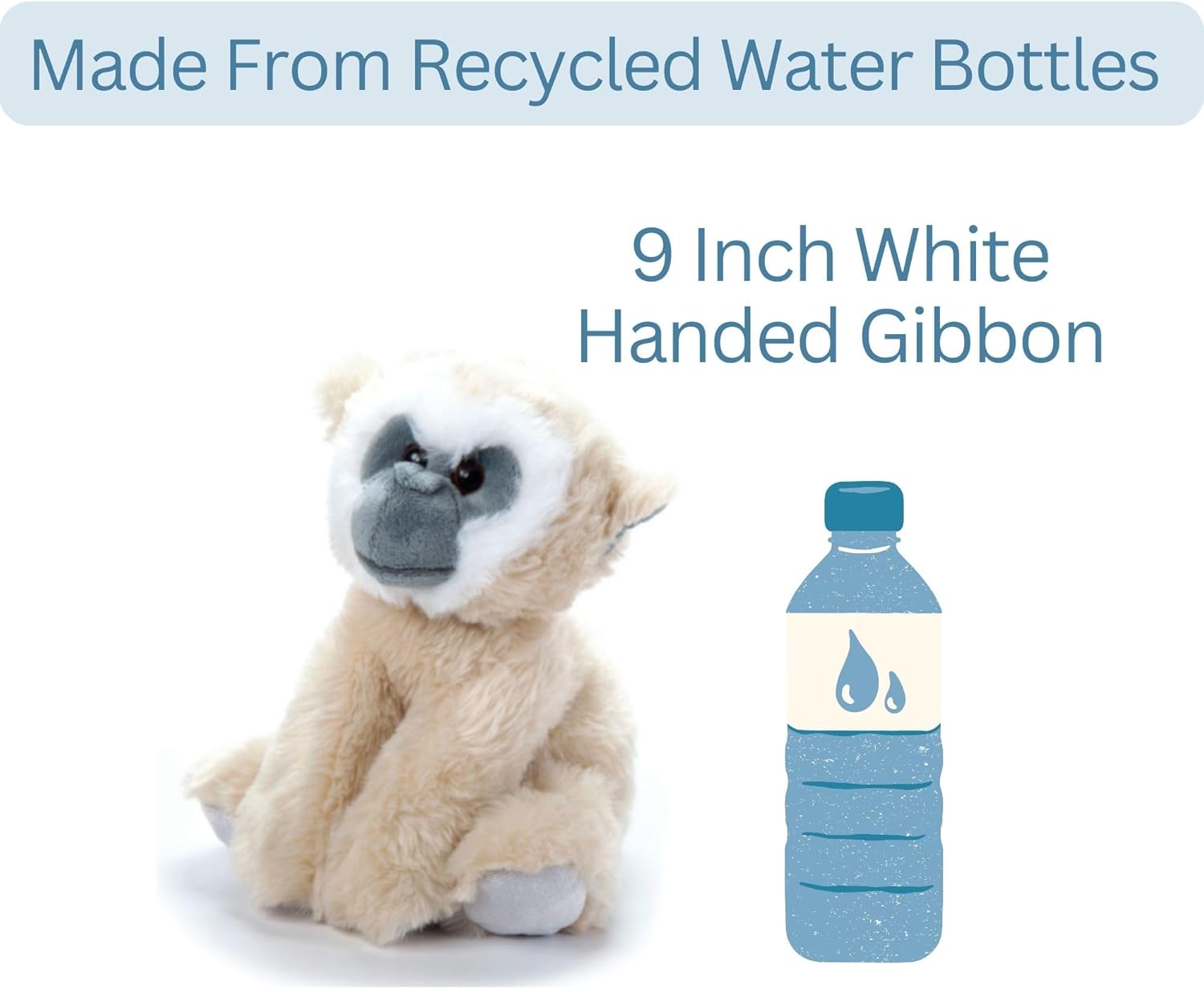 The Petting Zoo White-Handed Gibbon Stuffed Animal Plushie, Gifts for Kids, Wild Onez Rainforest Animals, Gibbon Plush Toy, 9 inches