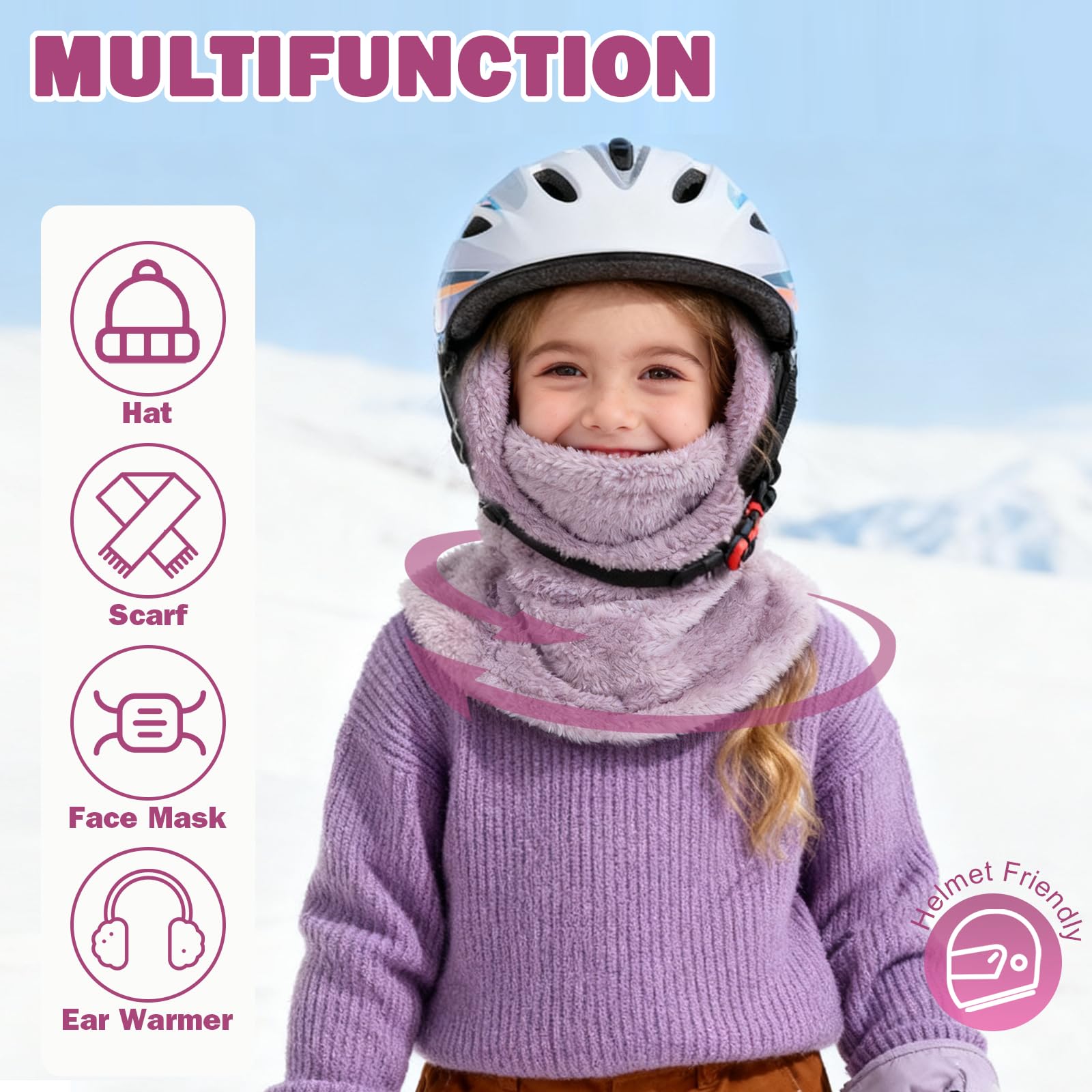 Pasamontañas Térmico de Invierno Niños 3-9,Multifuncional Prueba de Viento Ajustable Máscara De Esquí Ciclismo,Sombreros Gorro Forro Polar Cálido,Calentador de Cuello Mascarilla para Niños Niñas