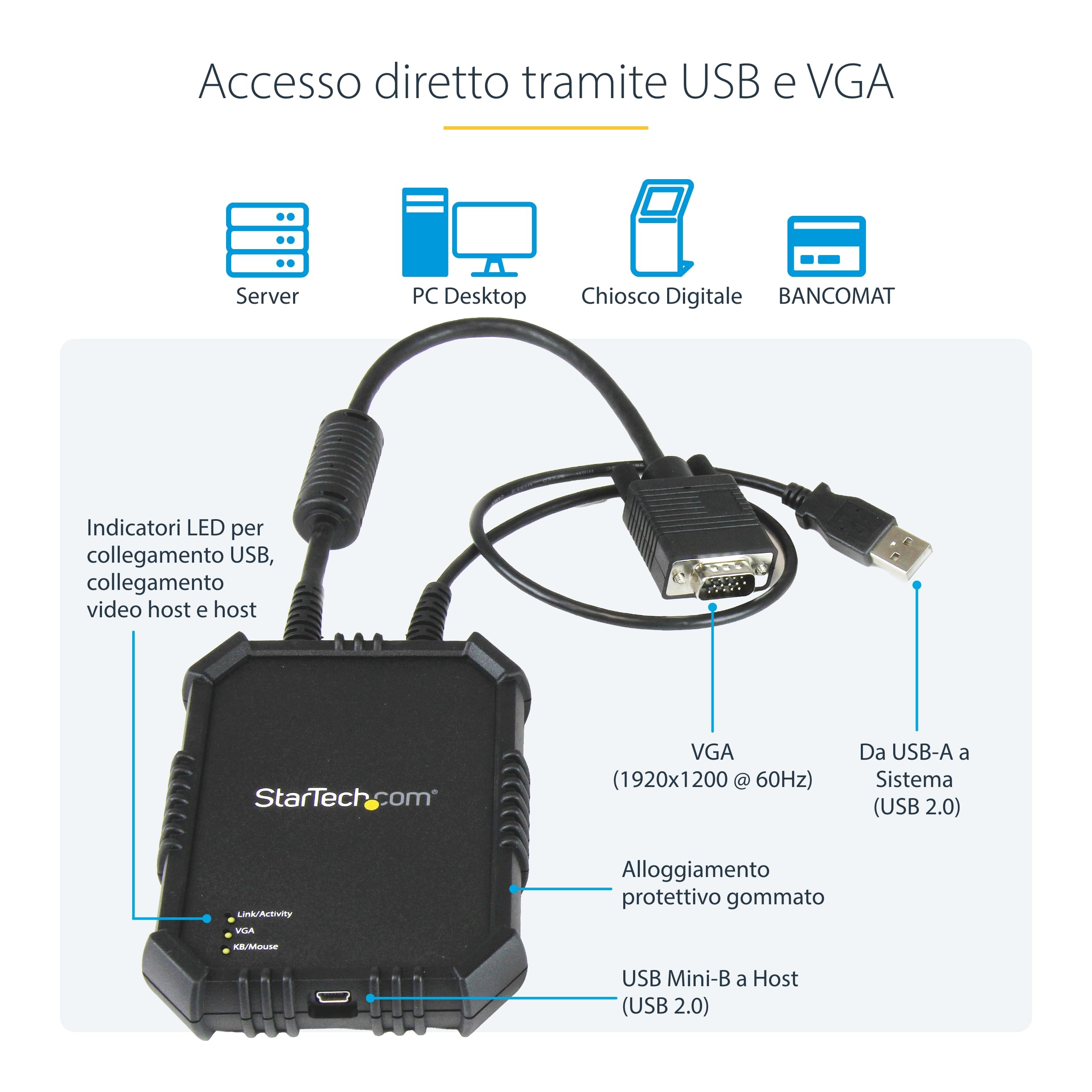 StarTech Adattatore Crash Cart Robusto, Console KVM USB/VGA (NOTECONS02X) | Alloggio robusto e resistente, Trasferimento file, Acquisizione video, Ideale per uso sul campo