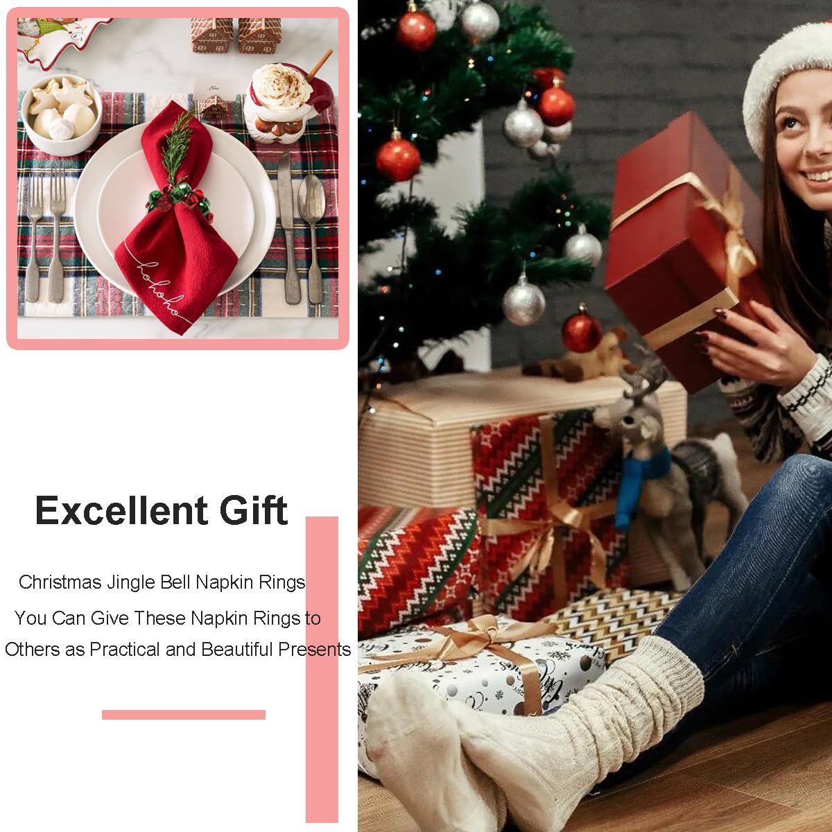 Serviettenringe für Weihnachten, 8 Stück, für Esstisch, Dekoration, Urlaub, Party, Zuhause