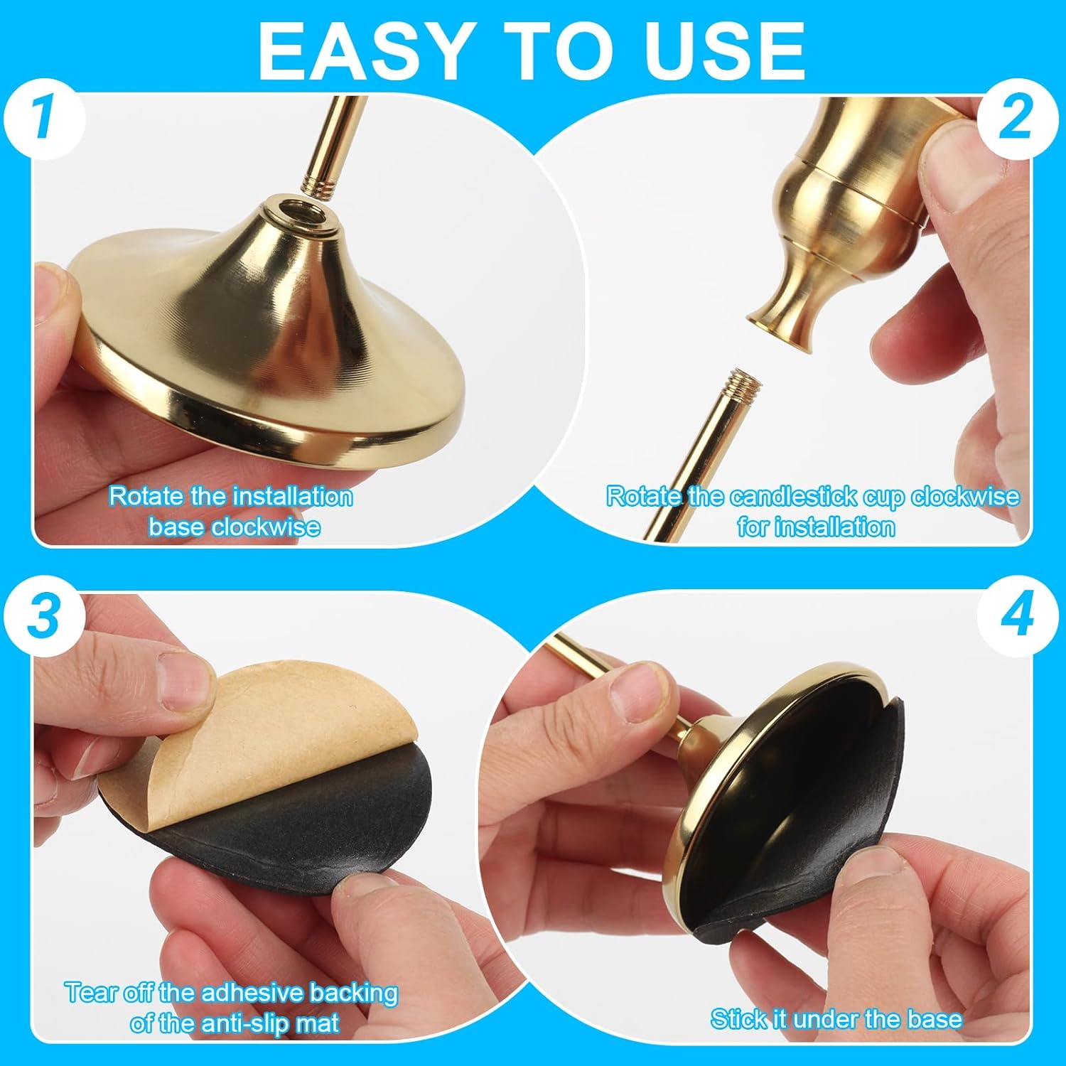 3PCS Candlestick Holders, Brass Gold Taper Candle Holders, Metal Vintage Candle Stick Holders for Table and Mantel Decorations, Home Decor Centerpieces for Dinning, Wedding and Party - Image 3