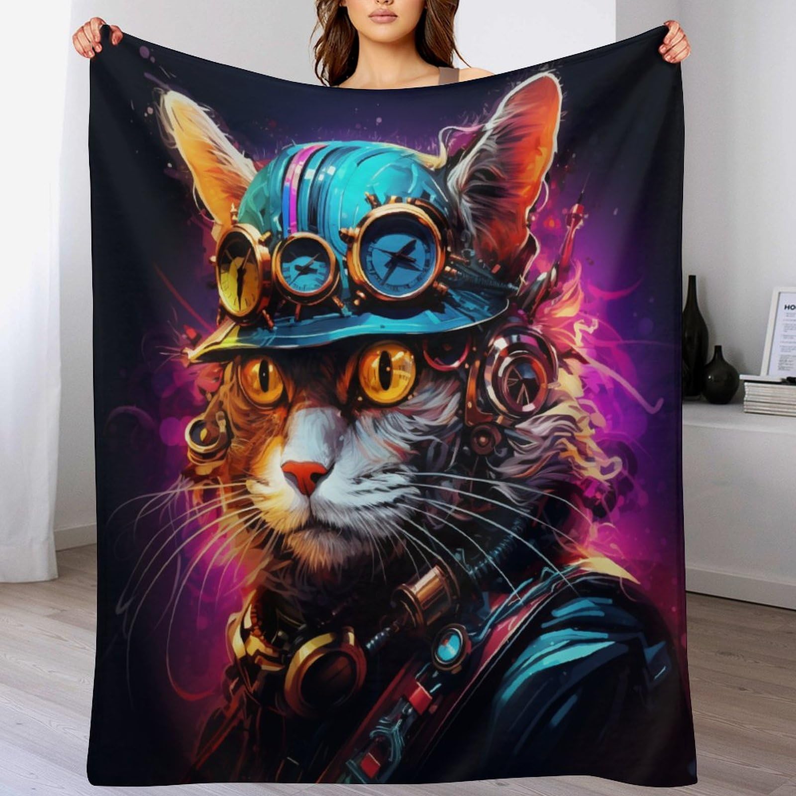 Manta de gato ligera de franela y forro polar para cama juvenil de 130x180 cm