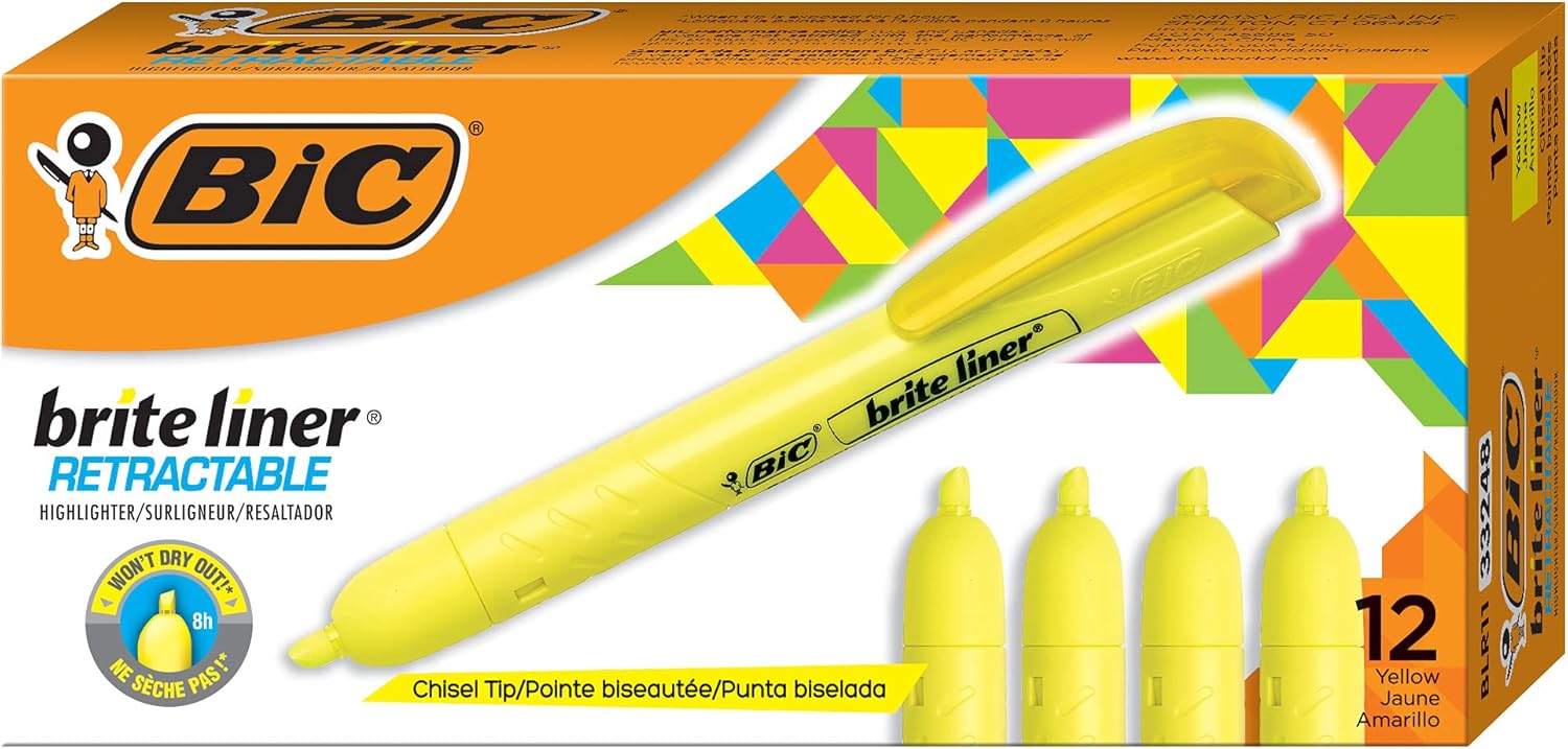 BIC Brite Liner Retractable Highlighter, Chisel Tip (1.6mm