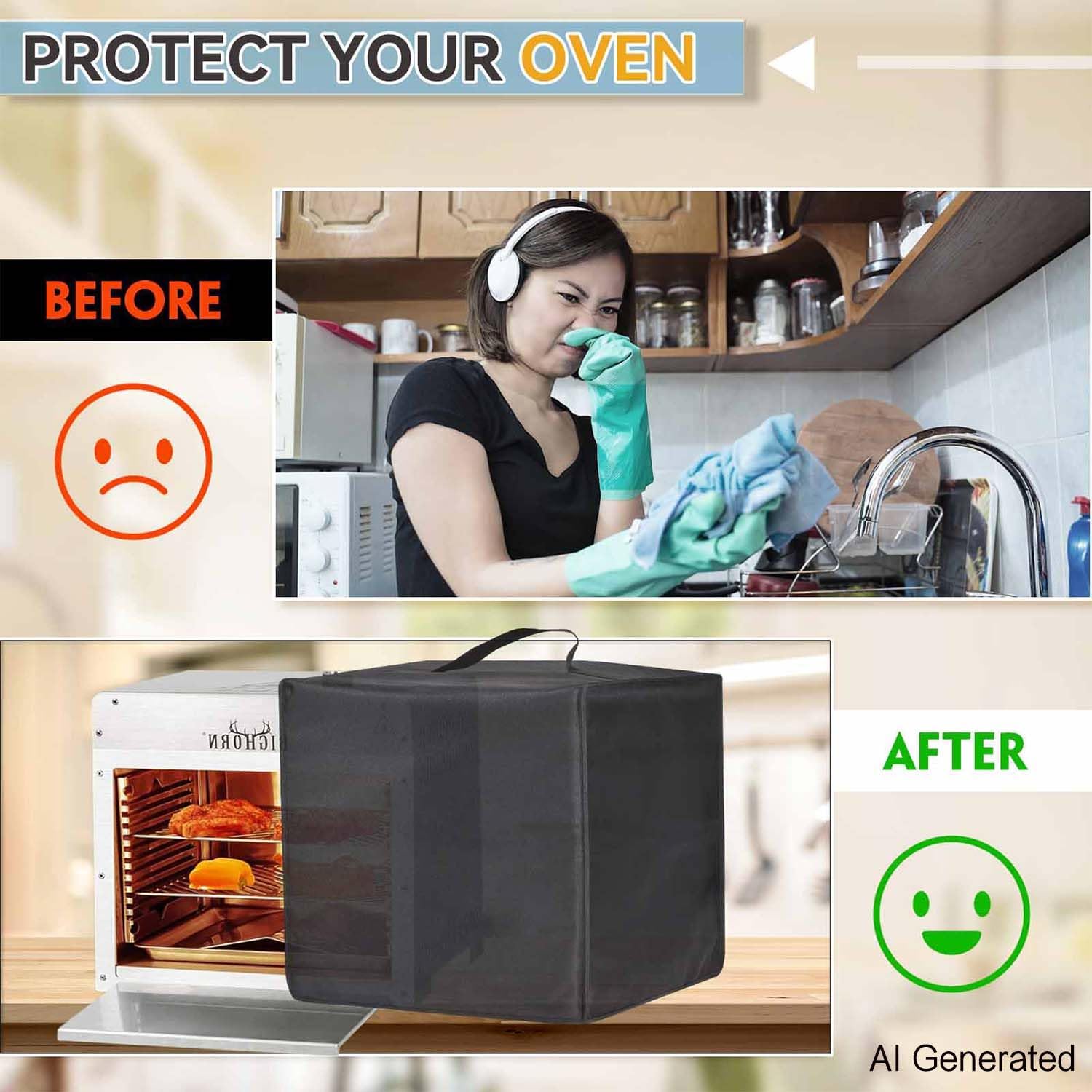 Air Fryer Toaster Smart Oven Dust Cover, 600D Thickened Nylon Material, Compatible For BIG HORN OUTDOORS Propane Gas Gril, For Emeril Lagasse 26 QT, For Cuisinart 8-1 TOA-70, For COSORI 26QT Oven image 5