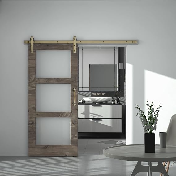 96 inch Classic Brass Sliding Barn Door Hardware Kit for Interior Door Brushed Gold