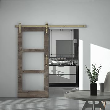 96 inch Classic Brass Sliding Barn Door Hardware Kit for Interior Door Brushed Gold
