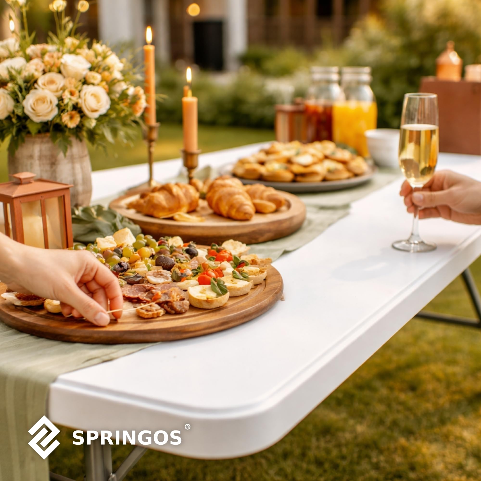 SPRINGOS Mesa de fiesta para banquete de 240 x 75 x 75 cm, plegable para gastronomía, con asa de transporte, función de maleta, plástico, metal para interior y exterior