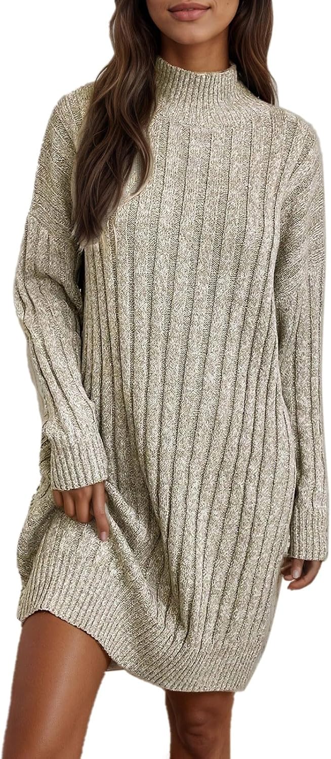 Abito In Maglia Hotouch Donna Con Cintura, Girocollo, Manica Lunga, Linea Ad A, Marrone Taglia L, Invernale