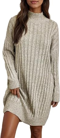 Generisch 2025 - Maglione invernale da donna con collo alto lungo abito corto da donna, giallo