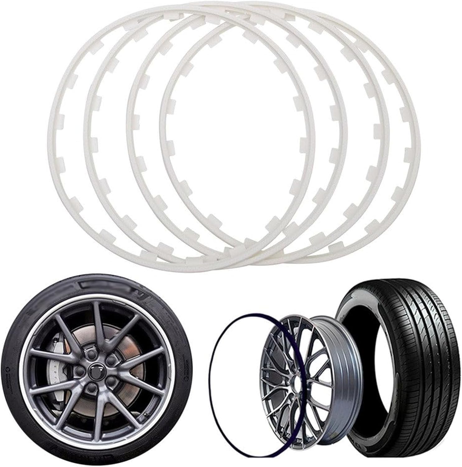 Alloy Wheel Rim Protectors, 4PCS Anti-Scratch Edge Guards, 16-20" Decorative Wheel Protection, Fits 17" Wheels, White Color, Durable Rim Shielding for Car Care.