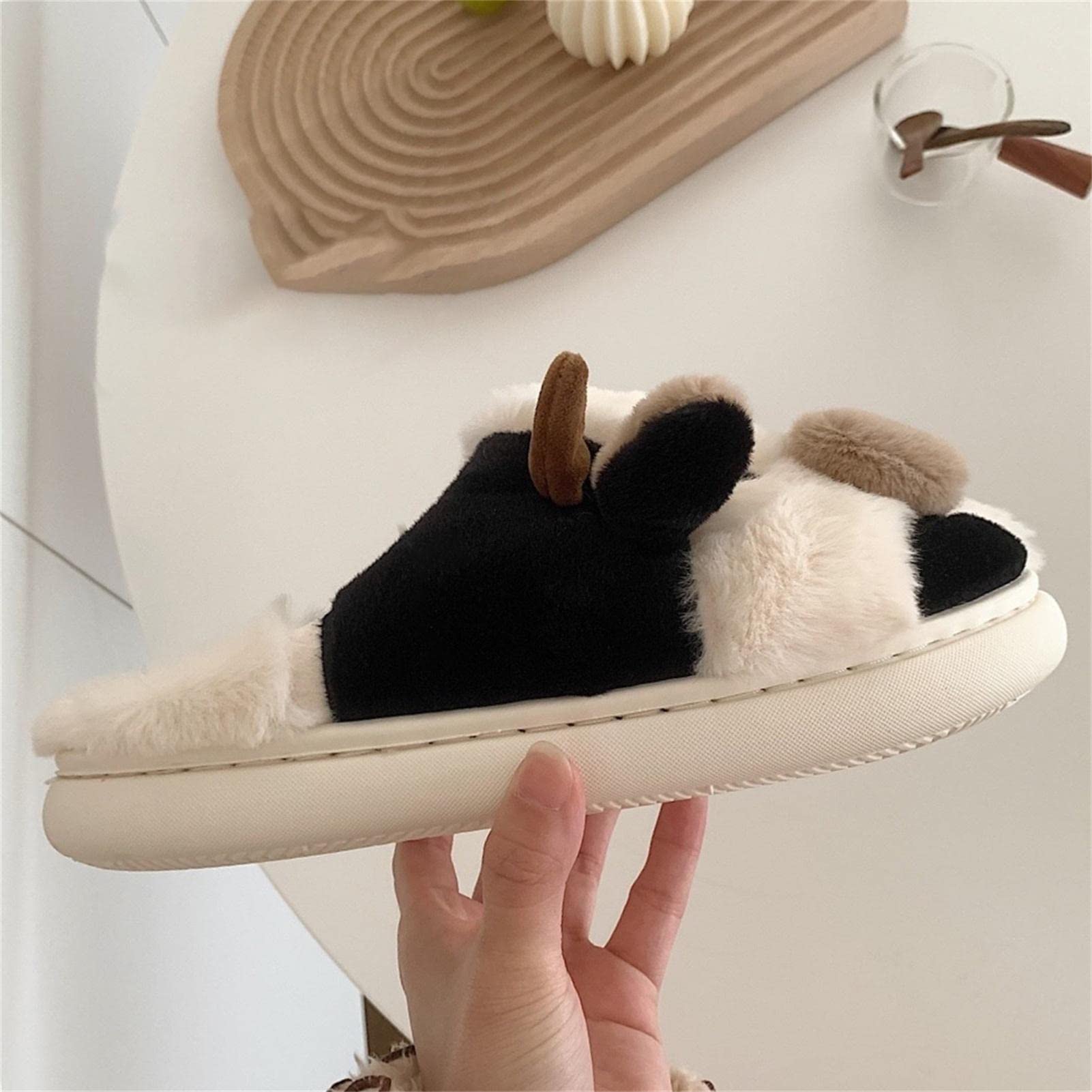 Pantofole da Mucca delle Highland da Donna, Pantofole di Mucca Fuzzy Pantofole di Mucca Scozzese di Peluche Divertenti Scarpe da Casa for Interni con Calzini Autoriscaldanti ( Color : Brown , Size