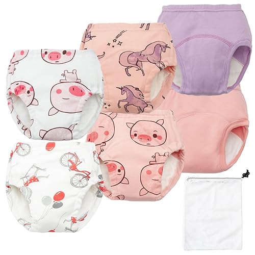 Miniatura 1 de EZ Moms 6 paquetes de ropa interior de algodón reutilizable para niños y niñas 1T-5T, Niñas