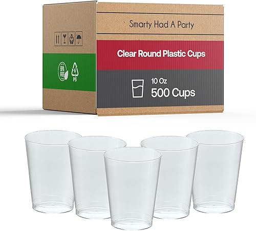 Vasos de plástico transparente desechables para fiestas, 500 tazas, vasos de plástico duro de 10 onzas, vasos de boxeo para fiestas a granel, vasos