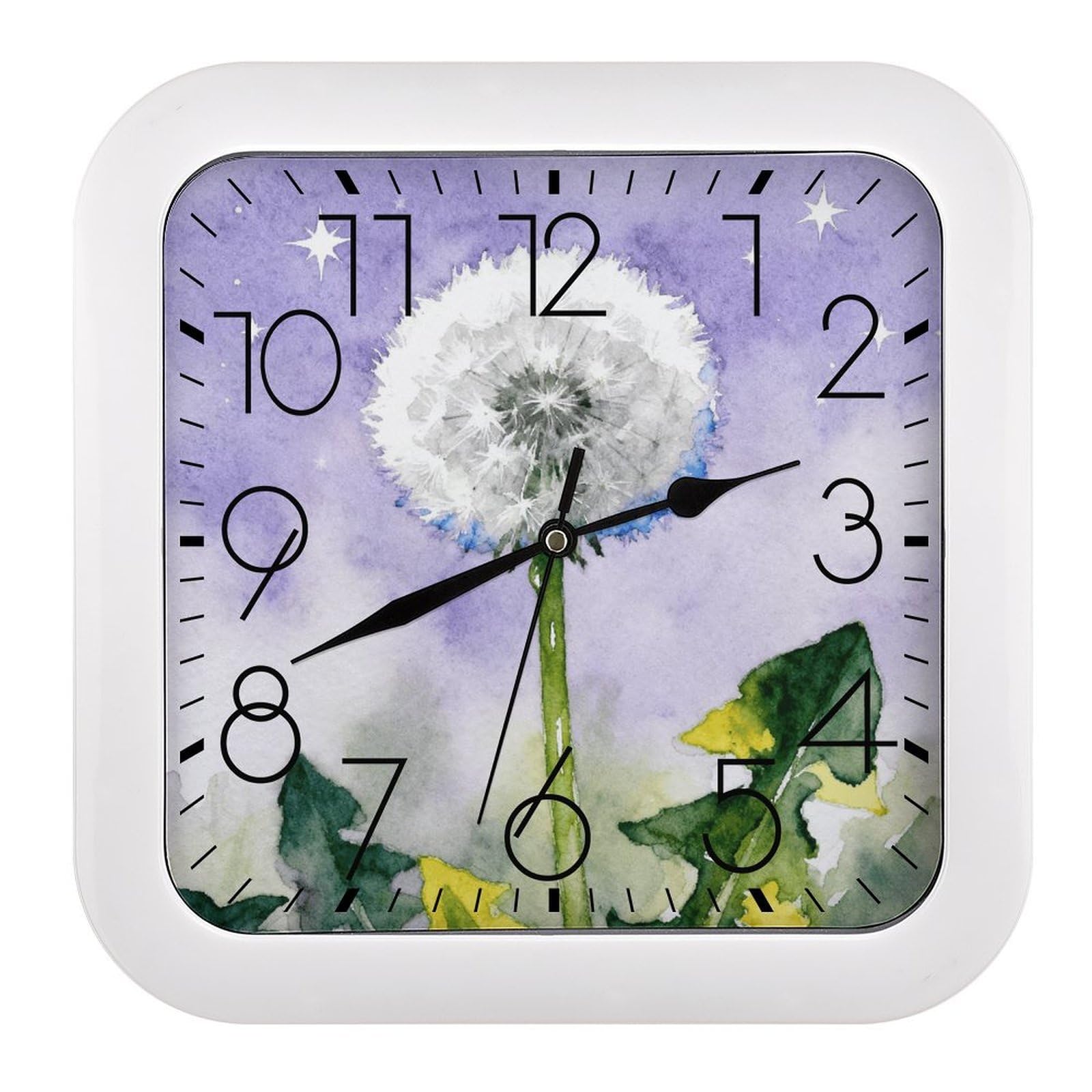 LZQPOEAS Dandelion Square Wall Clock, 10.2 Inch Battery Operated Silent Non-Ticking Wall Clock, Square Analog Decorative Clock for Home Wall Art, Living Room, Bedroom, and Office