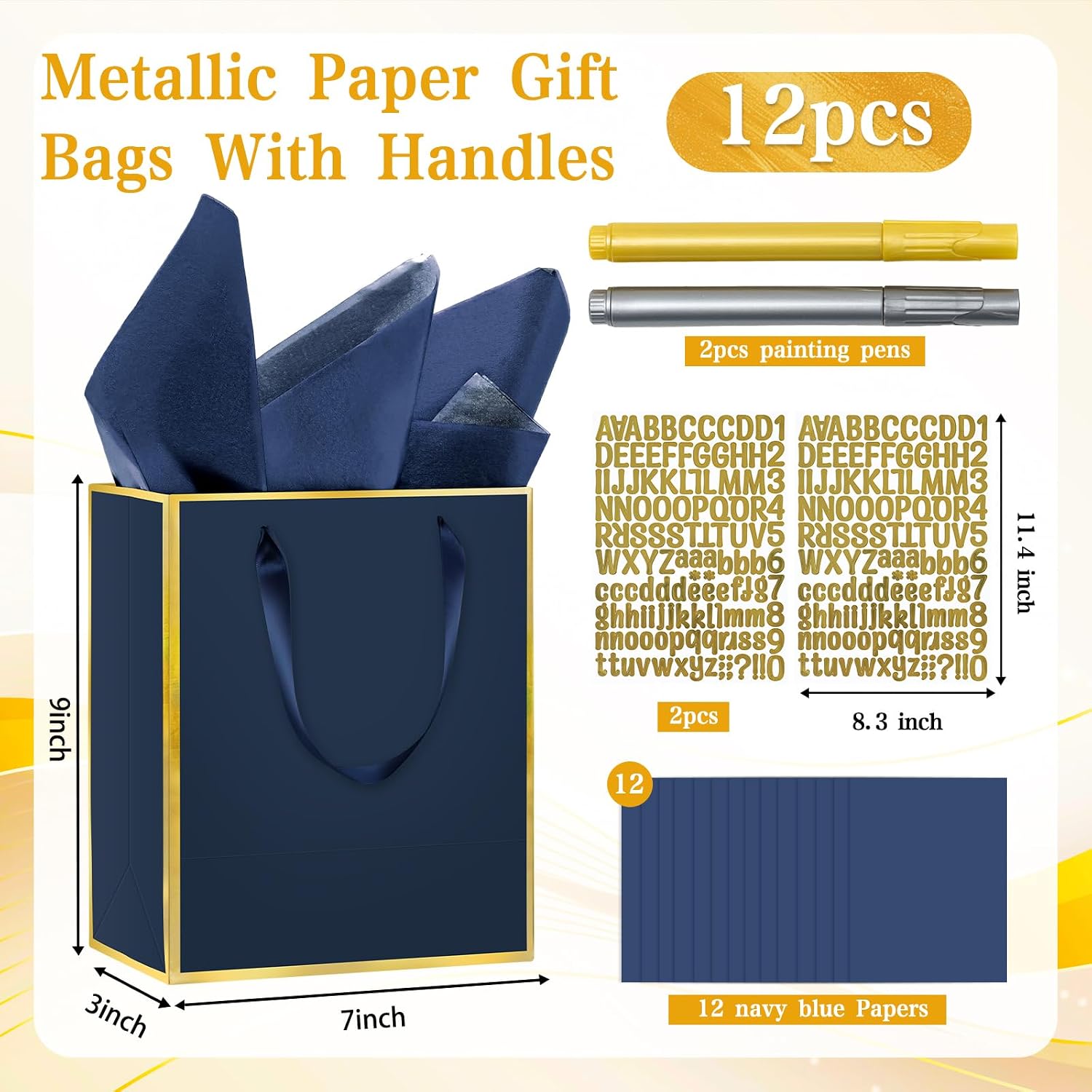 Epoesch Small Navy Blue Gift Bags with Handles, 12 Pack image 2