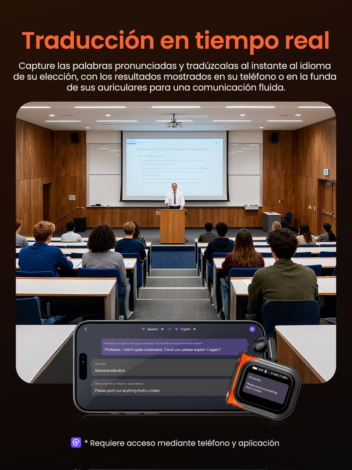NE20 Auriculares Traductores Bluetooth - Traducción en Tiempo Real de 135 Idiomas, Asistente de IA, Sonido Hi-Fi, Pantalla Táctil LCD, 60h Batería, para Viajes/Reuniones (Compatible iOS/Android)