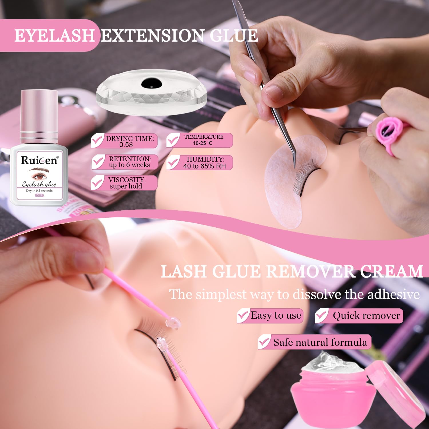 Lash Eyelash Extension Kit for Beginners, Lash Kit for Beginners & Training Course, Beginner Lash Tech Starter Kit Includes Practice Mannequin Head and More Eyelash Extension Supplies Tools