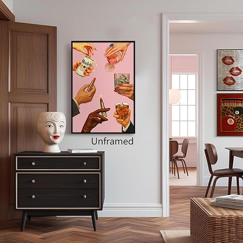 Miniatura 6 de abrtolpffo Lienzo decorativo de pared rosa a la moda, póster estético de lápiz labial retro, impresión de carrito de bar de animaciones de moda,