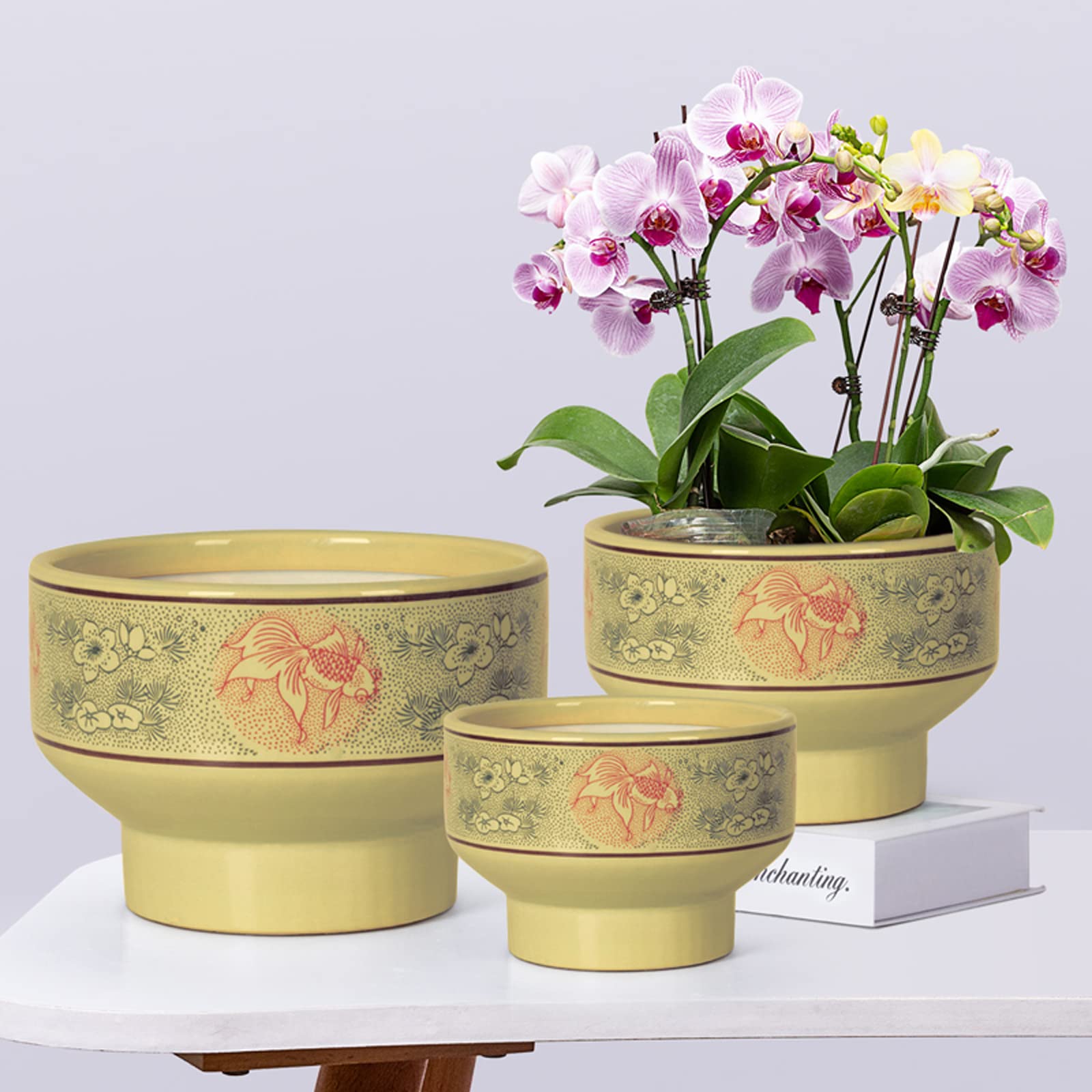 Vasi da Giardino Vasi per fioriere in Ceramica da 6,6/8/9,8 Pollici con Fori di drenaggio, fioriera retrò per Piante da Interno, Piante grasse, Fiori