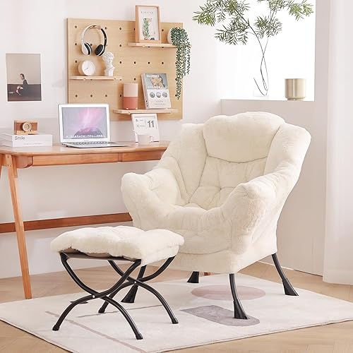 Miniatura 2 de Welnow Silla Lazy con otomana, moderna silla de descanso con reposabrazos y bolsillo lateral, silla de sofá de ocio, silla de lectura con reposapiés