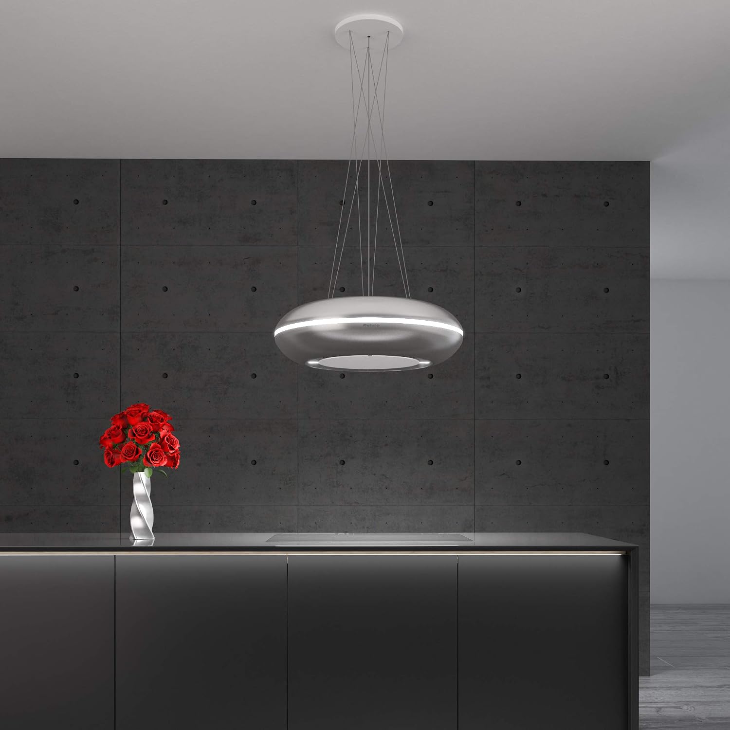 Futuro Futuro Island Mount DUCTLESS ONLY Range Hood 30" | Orbit Inox | Stainless Steel Vent Hood | Modern Italian Exhaust Hood |LED, Ultra-Quiet with Blower