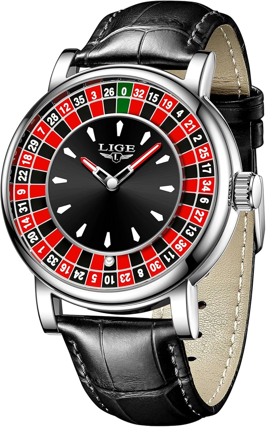 Mens Watches,Unique Roulette Style Quartz Analog Watch,45MM Big Face Alloy Waterproof Glowing Watch for Men,Exquisite and Durable Leather Strap,Casual Fashionable Men's Wrist Watches