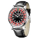 SACOSDING Mens Watches,Unique Roulette Style Quartz Analog Watch,45MM Big Face Alloy Waterproof Glowing Watch for Men,Exquisite and Durable Leather Strap,Casual Fashionable Men's Wrist Watches