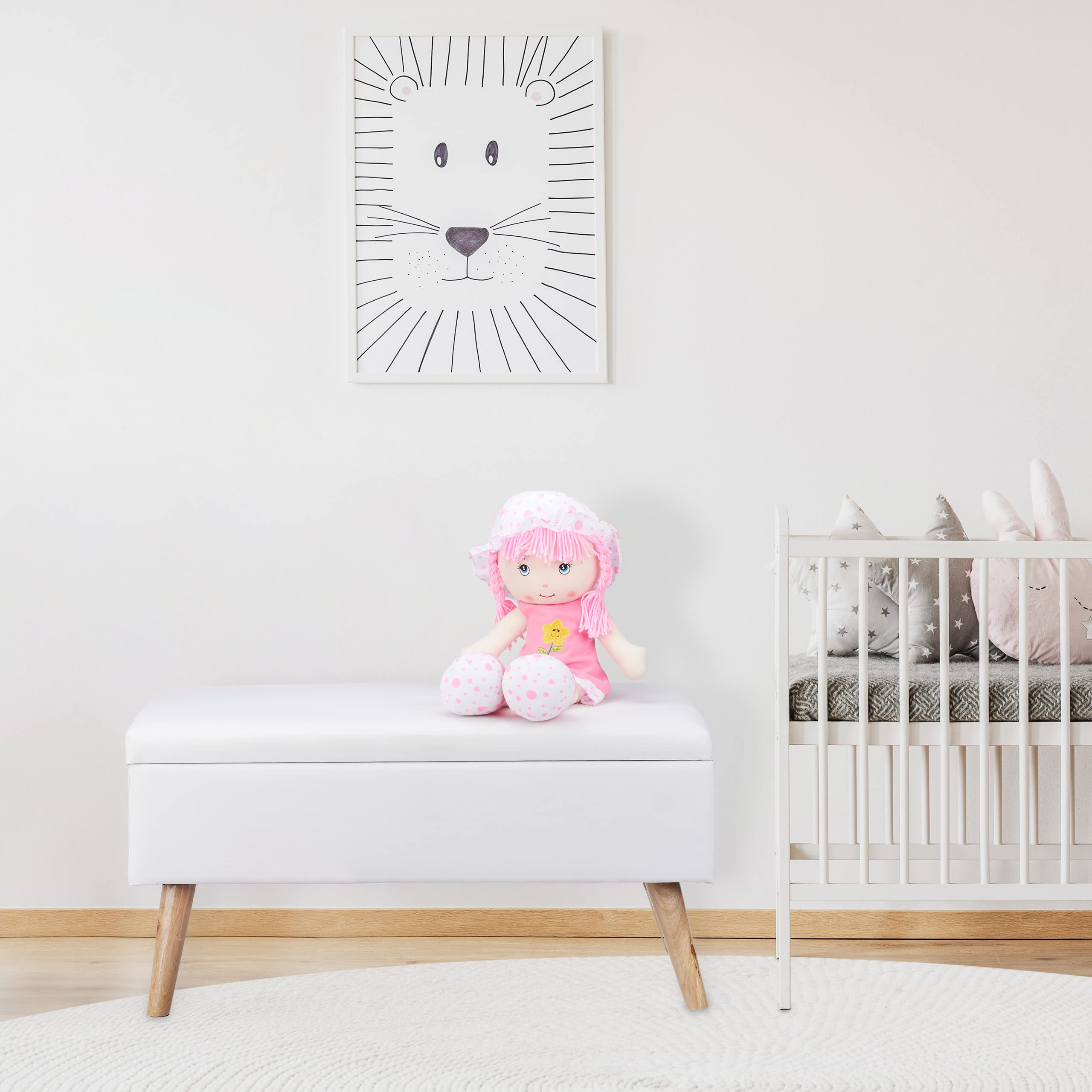 Relaxdays Panca Contenitore, 40 l, in finta pelle, con Gambe in Legno, Cassapanca Imbottita, Bianco, HxLxP: 40 x 80 x 39.5 cm