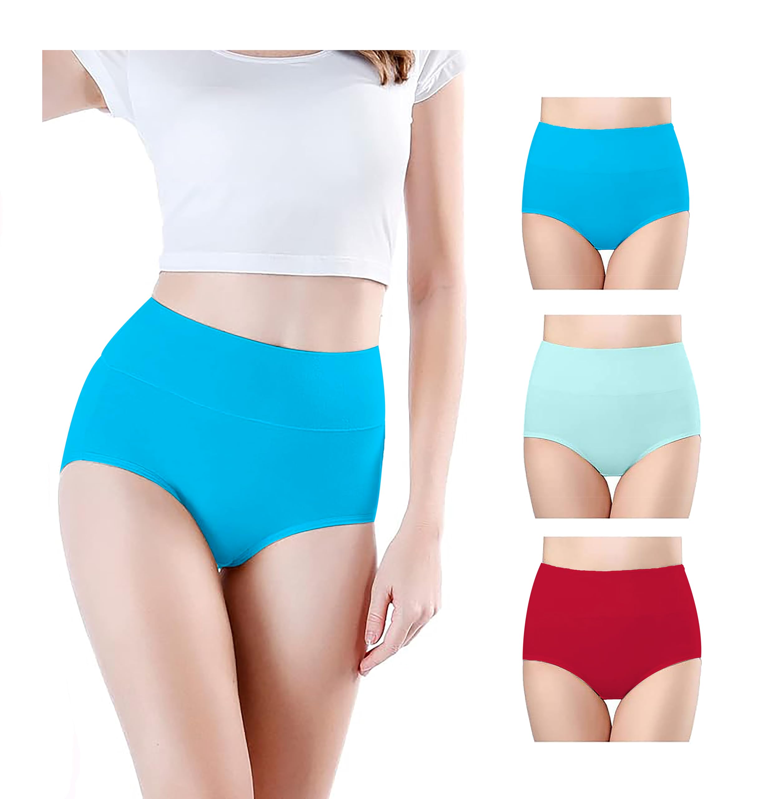 Combo Women's High Waisted Cotton Hipster Panty Ladies Soft Panties l Women Cotton Hipster Panty l Women's Seamless High l Women Underwear - (Pack of 3 High Waist with Parrot Green)-image-15
