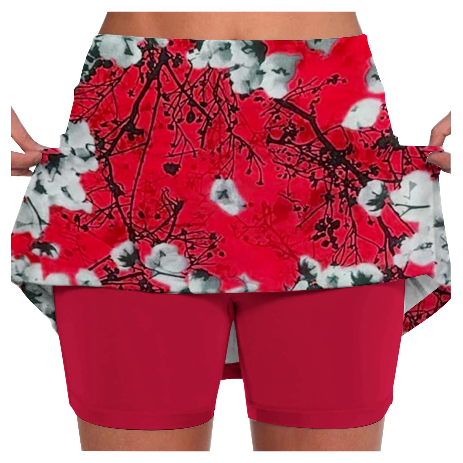 Jupe Short Femme Ete Sport Grande Taille 2 en 1 Jupe Tennis Fleurs Imprimé avec Poche Décontracté Mode Skorts Skirt Doublure Intégrée pour Le Golf La Randonnée La Course À Pied Le Cyclisme