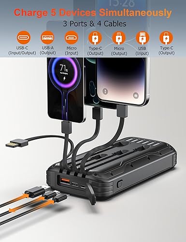 Miniatura 3 de Cargador solar, cargador portátil de 40000 mAh, PD de 20 W, carga rápida, banco de energía solar integrado, 4 cables y entrada USB-C, paquete de