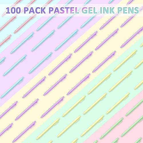 Vista 5 de Thenshop 100 bolígrafos retráctiles de tinta de gel negra de 0.020 in de punta fina, bolígrafos de escritura pastel suministros de oficina