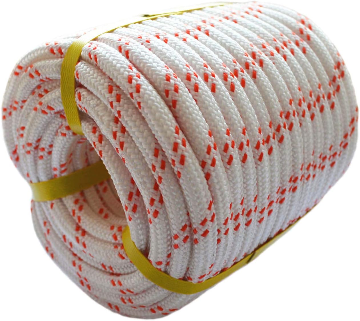 Braided Polyester Rope (3/8" X 50') Strong Pulling Rope, White/Red