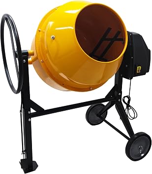 Electric Cement Mixer Concrete Mortar Steel Mix Drum Movable Concrete Mixer Machine 5 Cubic Ft/140L Cement Mixing Drum for Stucco with Wheel and Stand