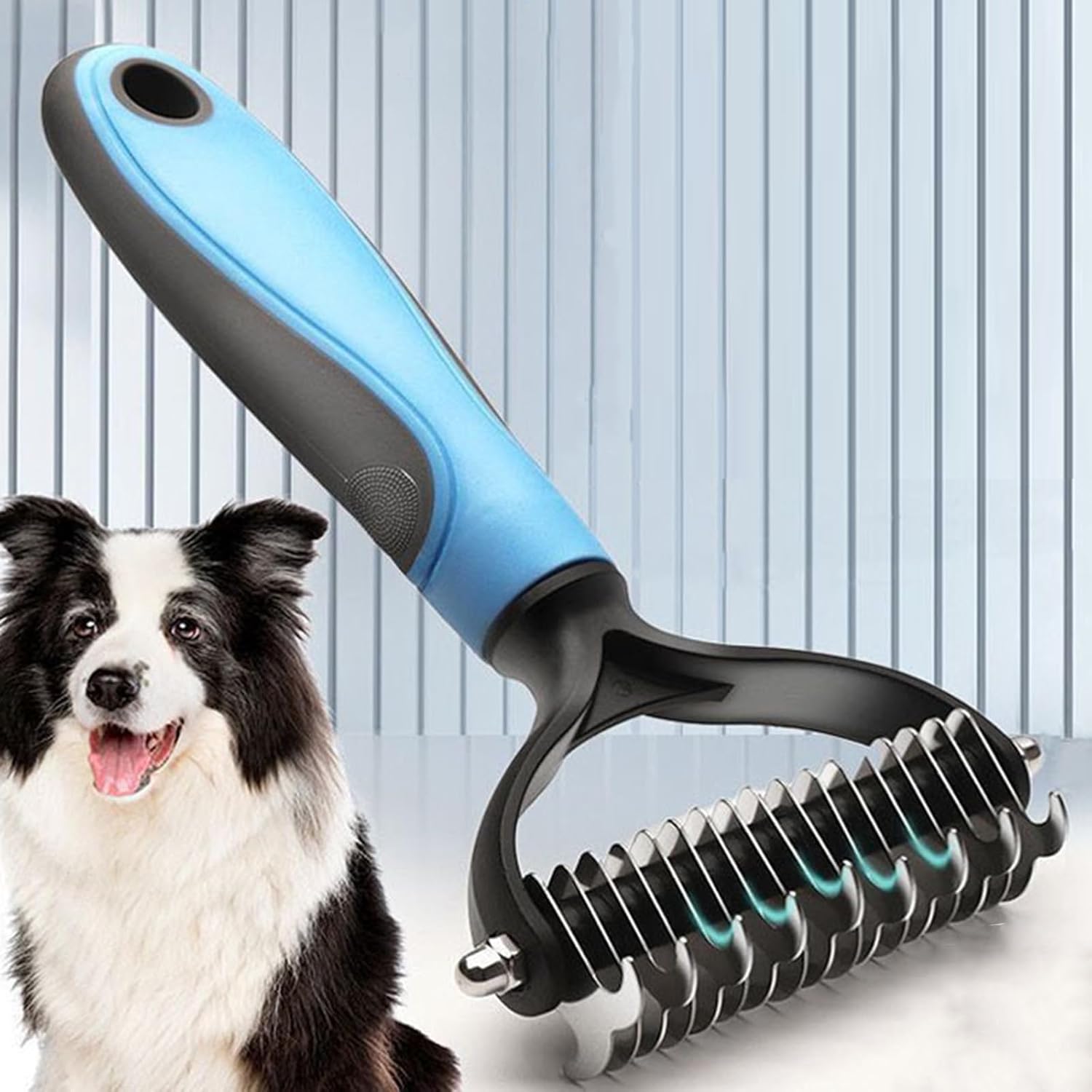 Pet Grooming Brush,Blue Deshedding Brush for Dogs & Cats,Gentle Massage & Easy Hair Removal,Double-Sided Deshedding Dematting Tool for Detangling Long,Matted Fur on Cats and Dogs