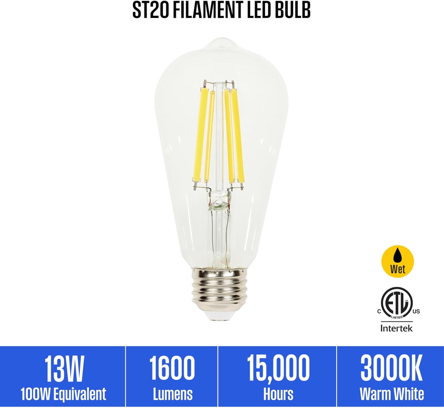 Westinghouse 5289020 13 Watt (100 Watt Equivalent) ST20 Dimmable Clear Filament LED Light Bulb, Medium Base, 6 Pack