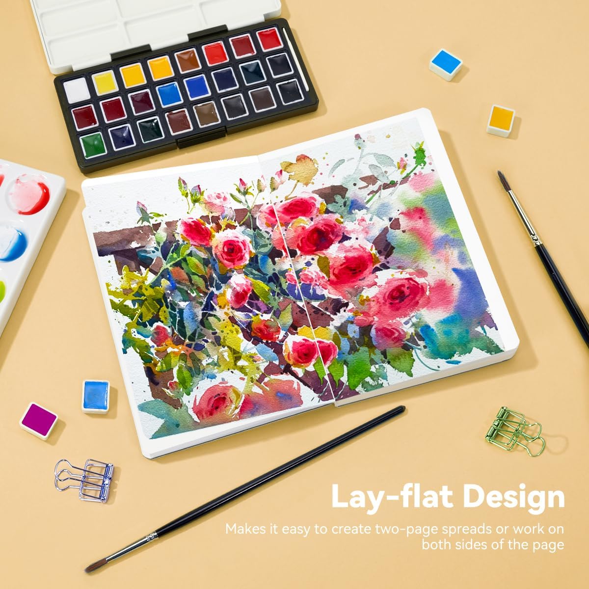 Lightwish Watercolor Journal, 100% Cotton Cold Press Watercolor Paper,140lb/300gsm Acid-Free, 24 Sheets 5.12x7.48” Sketchbook for Adults, Students