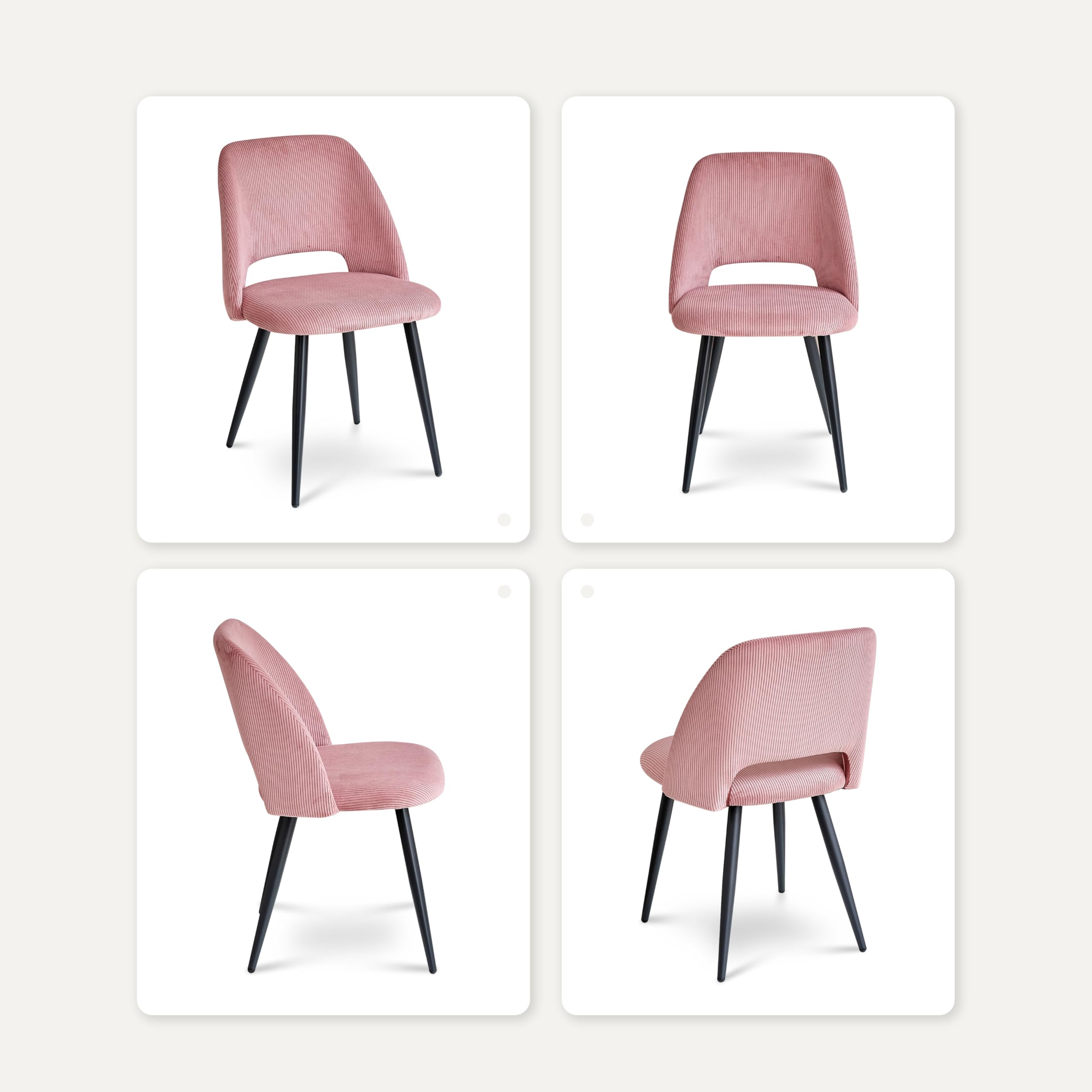 Esstisch und Stuhlset, Runder Esstisch mit 4 stühlen aus Cord,Durchbrochener Gepolsterte Küchenstühle,100cm Runder Esstisch,Küchentisch mit Stühlen,für Esszimmer,Küche(Dunkel + Rosa)
