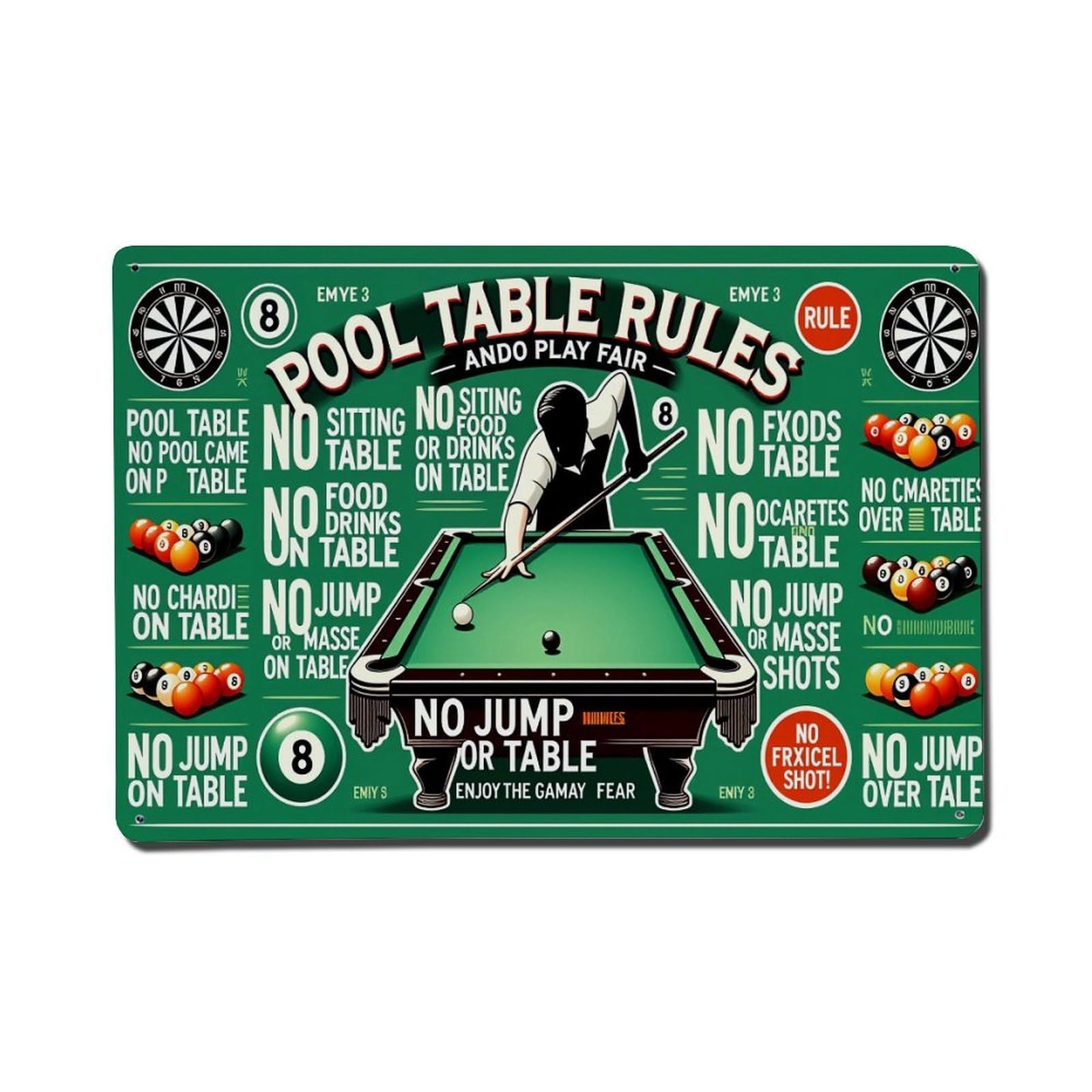 Pool Table Rules And Play Fair Tin Sign Vintage Metal Poster, Home Bar Garage Man Cave Cafe Indoor & Outdoor Wall Decoration 8x12Inches