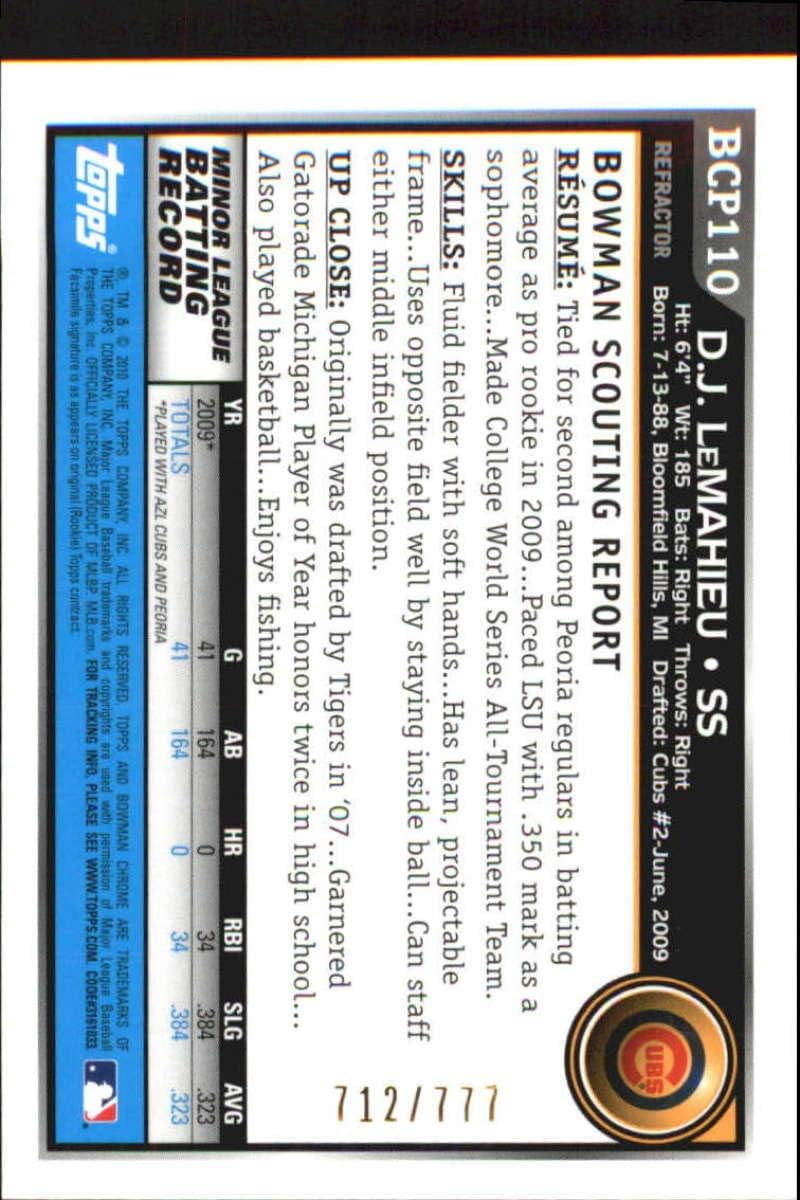 2010 Bowman Chrome Prospects Refractors #BCP110 D.J. Le Mahieu Chicago Cubs MLB Baseball Card /777 NM-MT DJ LeMahieu
