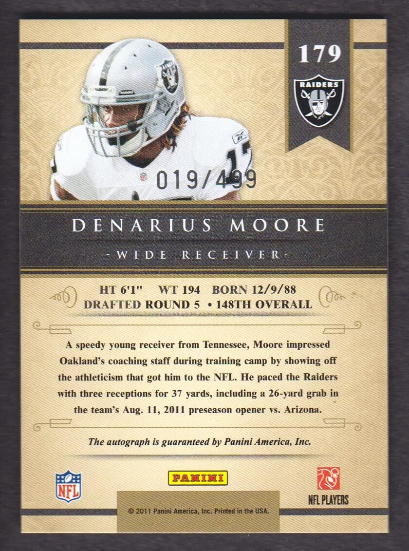 2011 Panini Gold Standard Football Auto Silver #179 Denarius Moore /499
