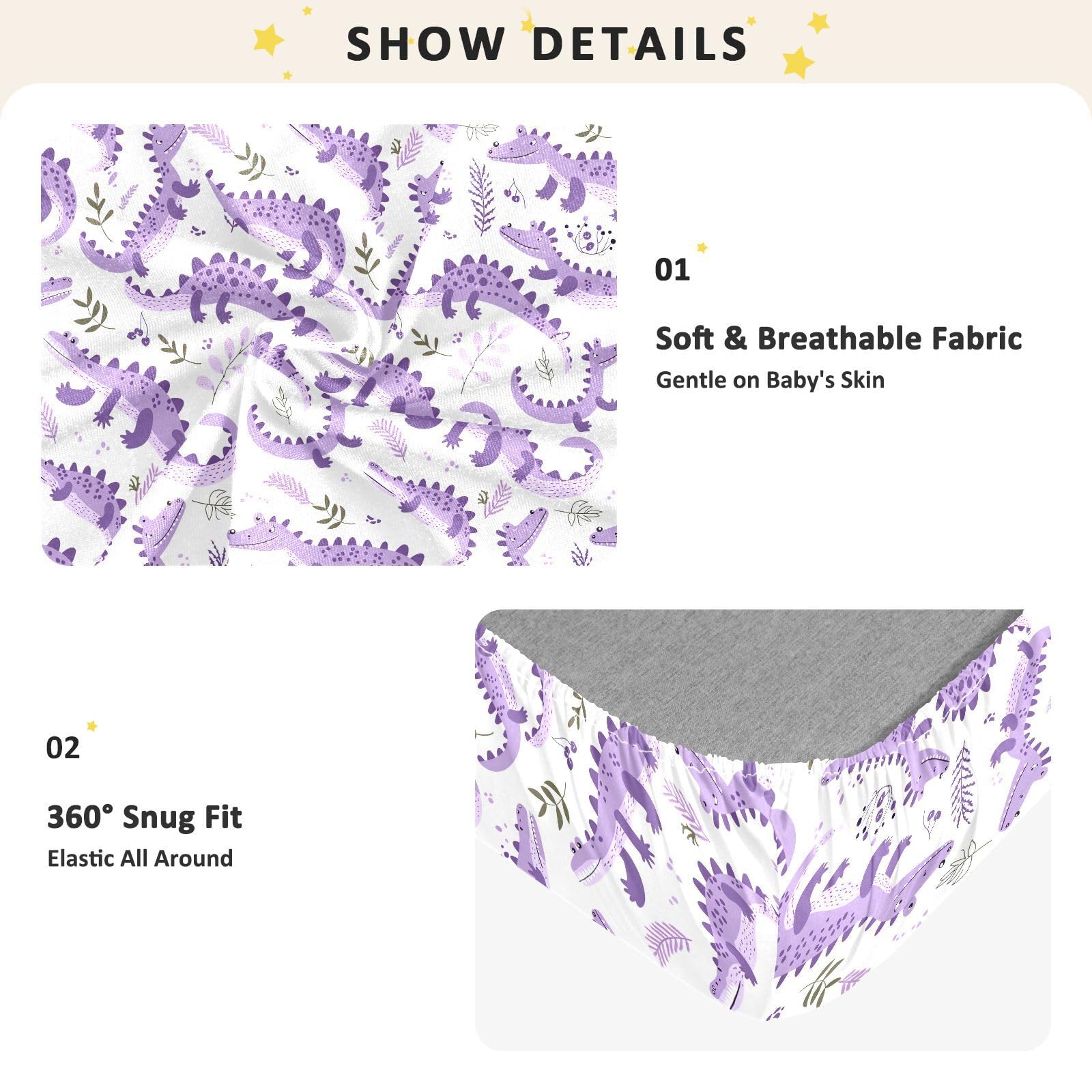 Sábanas de algodón para cuna de bebé, diseño de cocodrilos de lavanda animal, funda de cama suave para decoración de guardería, 1 paquete de sabanas para cuna