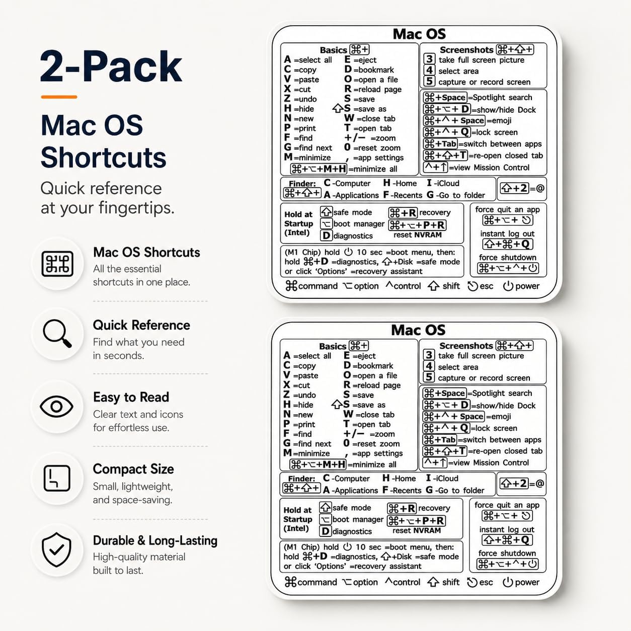 2-Pack 2026 Mac OS Shortcuts Sticker for MacBook Air & Pro - White image 3