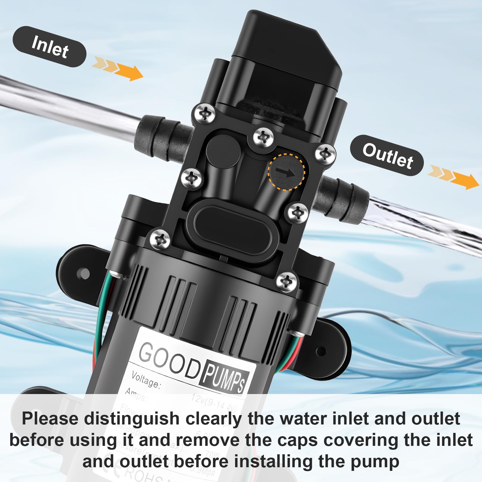 12V DC Membranpumpe, 6A Einstellbare Selbstansaugende Sprühpumpe mit Druckschalter 6L/Min 0.9MPA 80PSI, Wassertransferpumpe Geeignet für RV Camping Dusche Garten