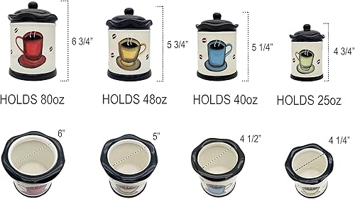 Miniatura 3 de ACK Tuscany Colorful Coffee Bean Collection - Juego de 4 recipientes con tapa, tarro de almacenamiento de cocina, recipiente de almacenamiento de